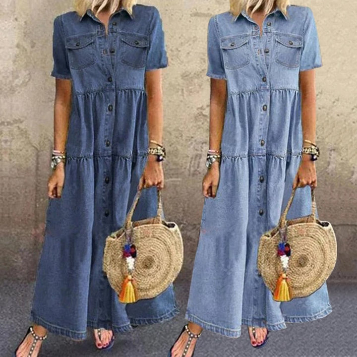 Ariella™ Vestido Maxi Estilo Denim Vintage